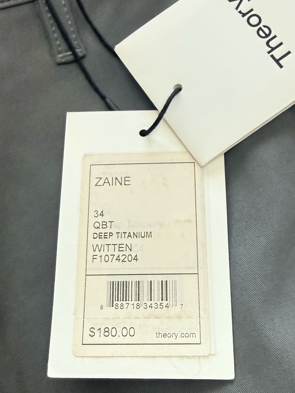 NWT Theory | Zaine Pant Stretch Cotton Twill | Deep Titanium | Waist 34” - Picture 3 of 5
